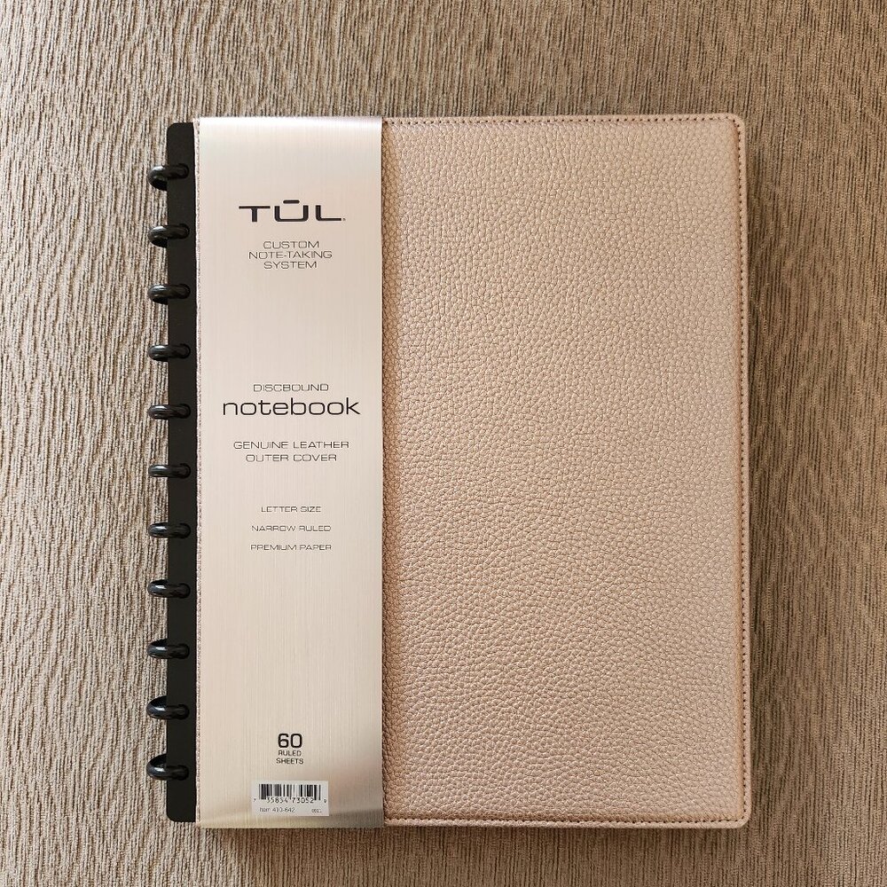 NEW TUL Discbound Notebook With Pebbled Leather Cover, Letter Size, Rose Gold
